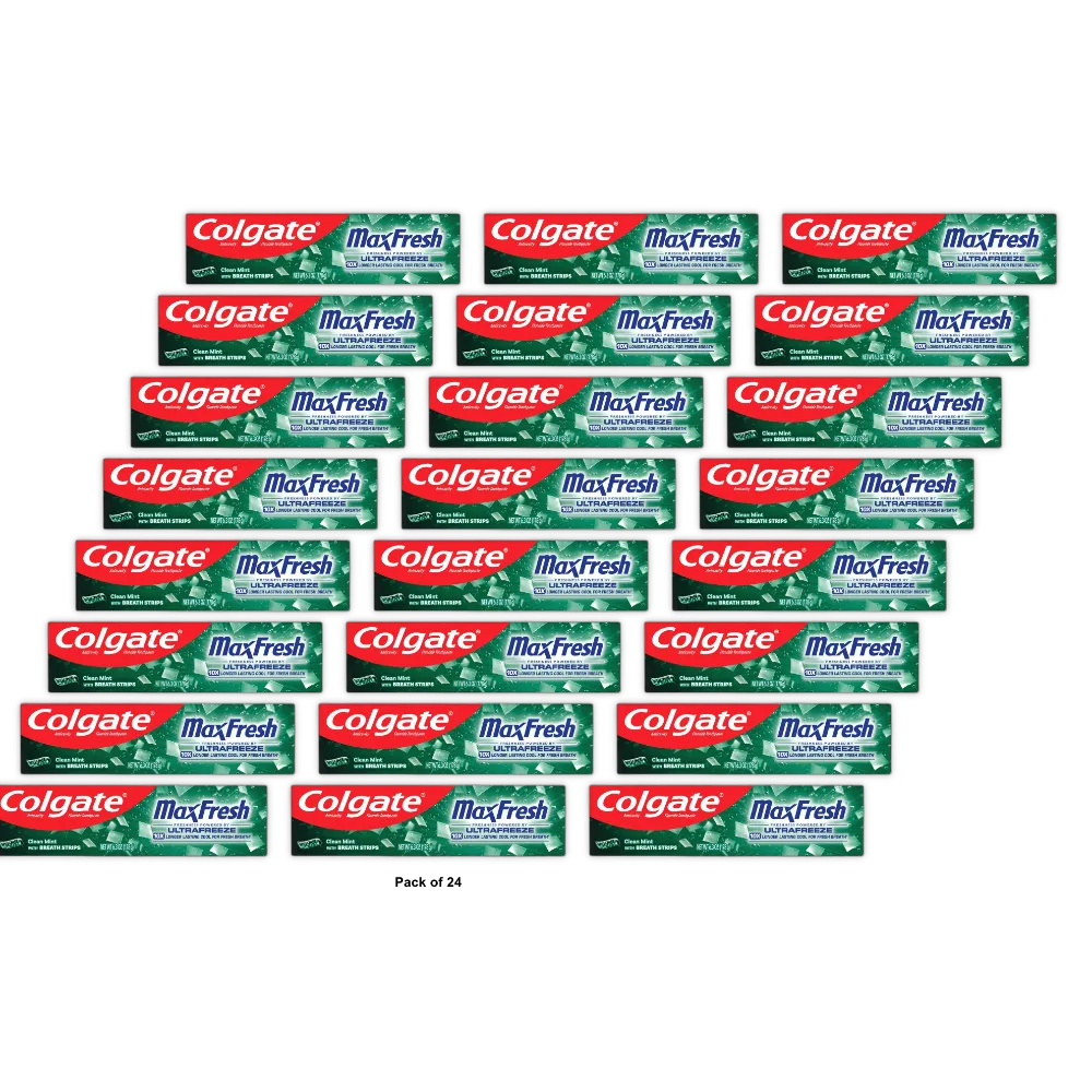 Colgate Max Fresh Toothpaste Whitening Toothpaste with Mini Breath Strips Clean Mint 6.3Oz (Pack of 24)