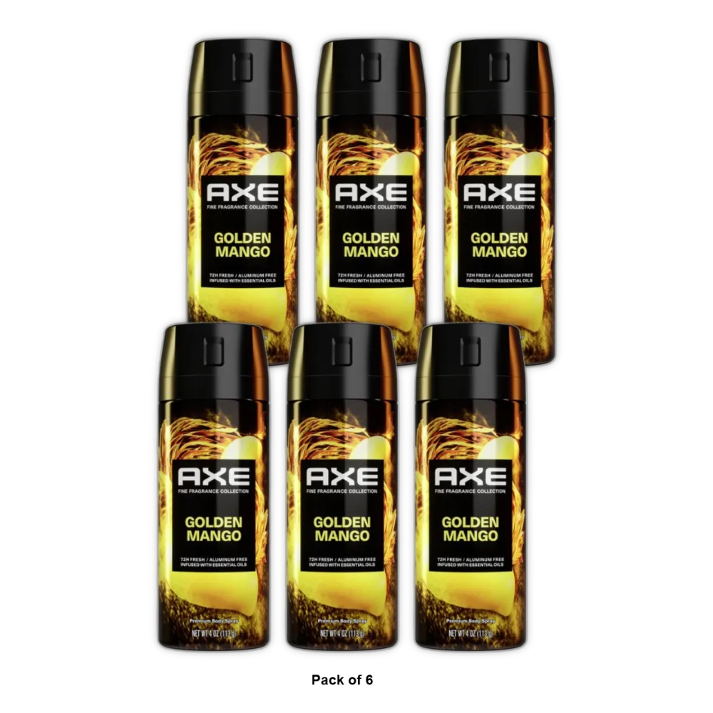 Axe Fine Fragrance Collection Premium Deodorant Body Spray for Men Golden Mango 4oz (Pack of 12)