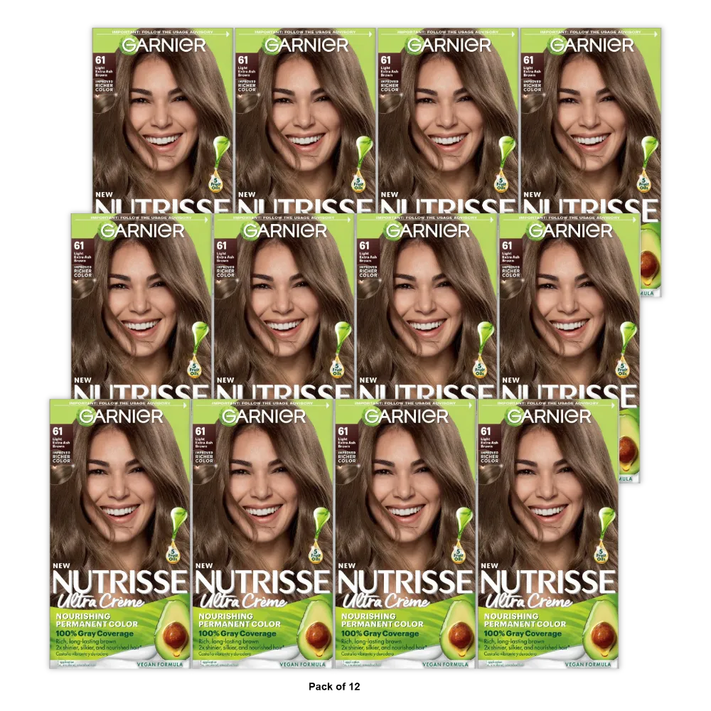 Garnier Nutrisse Nourishing Color Cream Permanent Haircolor Light Ash Brown 611 Kit 8.48oz (Pack of 12)