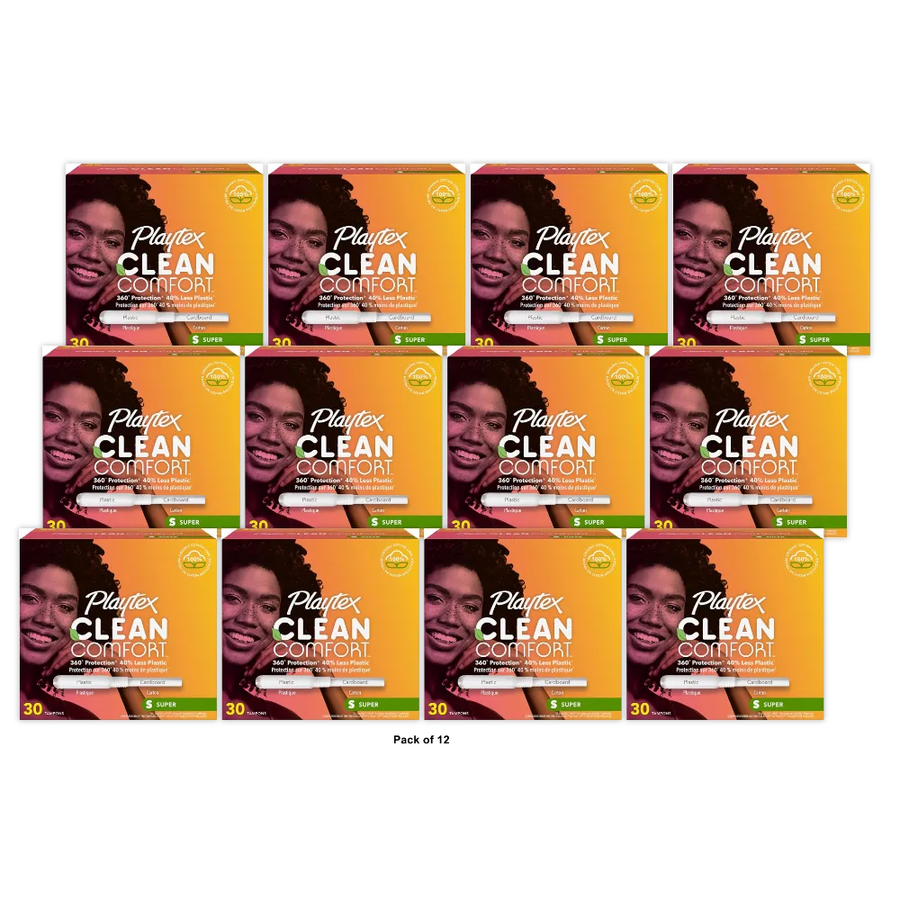 Playtex Clean Comfort Plastic Comfort Tip Tampons Super 3.84oz (Pack of 12)