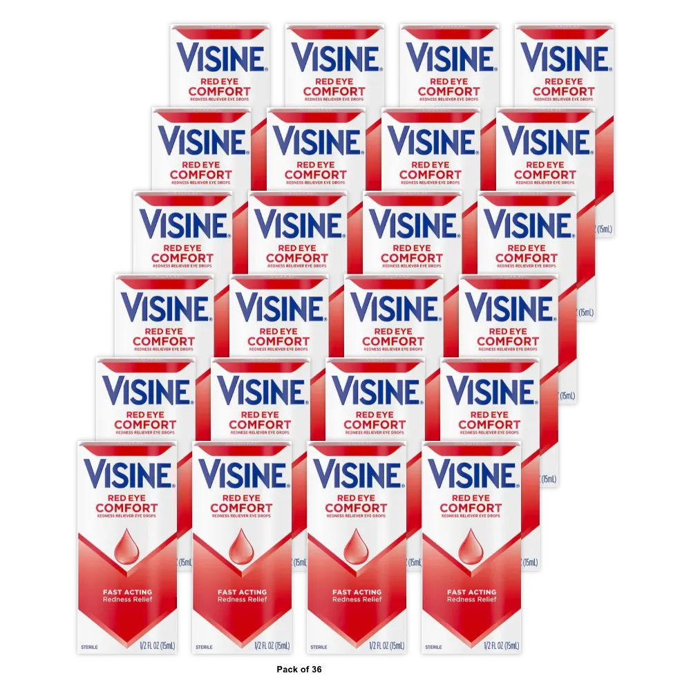 Visine Red Eye Comfort Redness Relief Eye Drops 0.5Oz (Pack of 36)