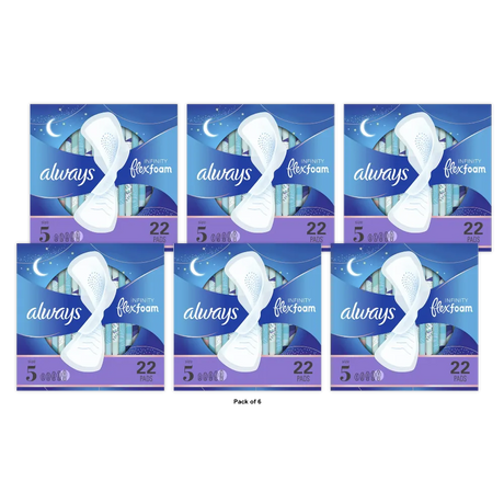 Always Infinity Overnight Pads Winged Unscented Size 5 7.04Oz (Pack of 6)