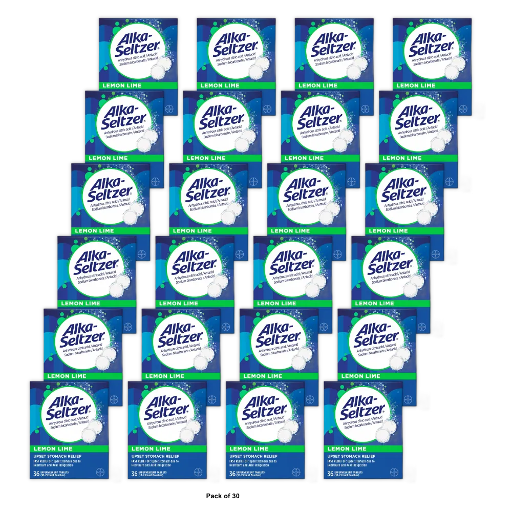 Alka Seltzer Antacid And Pain Relief Effervescent Tablets Lemon Lime 5.3oz (Pack of 30)
