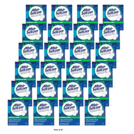 Alka Seltzer Antacid And Pain Relief Effervescent Tablets Lemon Lime 5.3oz (Pack of 30)