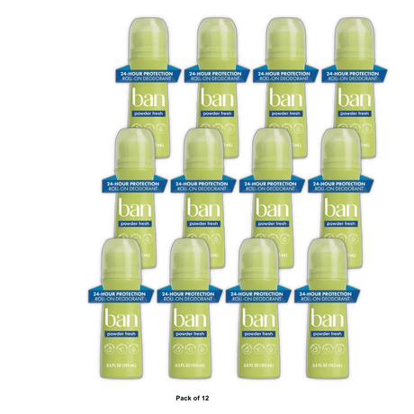 Ban Roll On Antiperspirant Deodorant Powder Fresh 3.5Oz (Pack of 12)