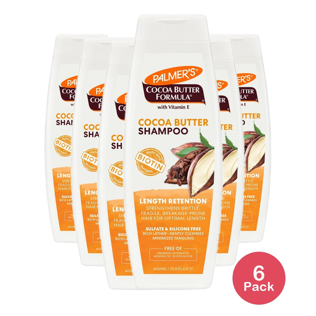 Palmer's Cocoa Butter Formula + Biotin Length Retention Shampoo for All Curl Pat 13.5 Fl. Oz (Pack of 6)