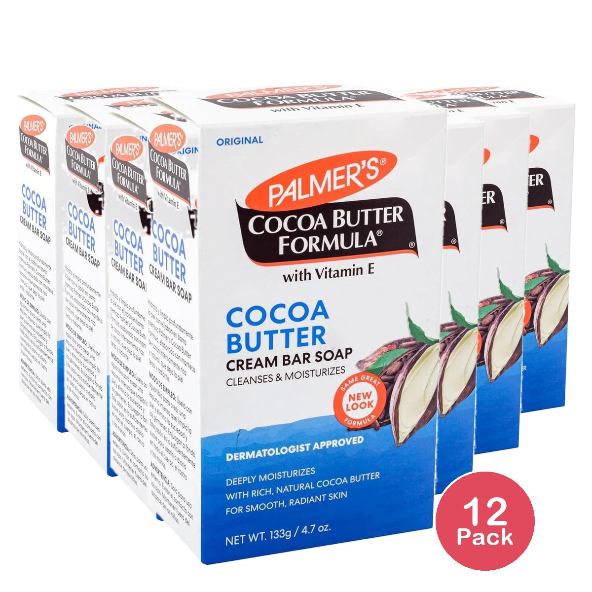 Palmer's Cocoa Butter Formula Daily Skin Therapy Cream Soap Bar with Vitamin E 4.7 Oz (Pack of 12)
