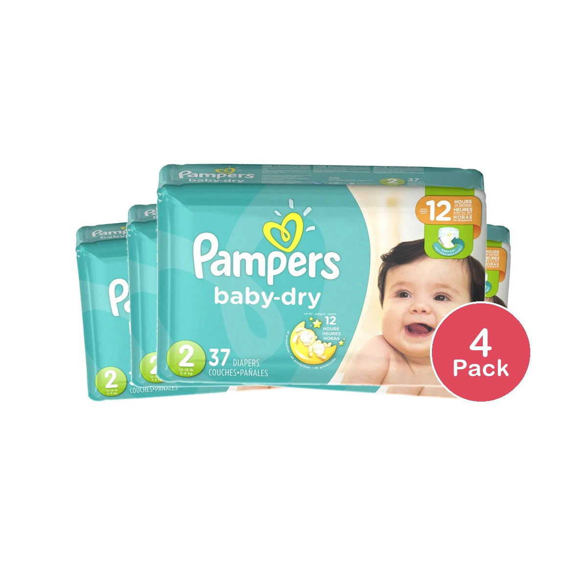 Pampers Baby Dry Diapers Jumbo Pack - Size 2 37Ct 1.55Oz (Pack Of 4)