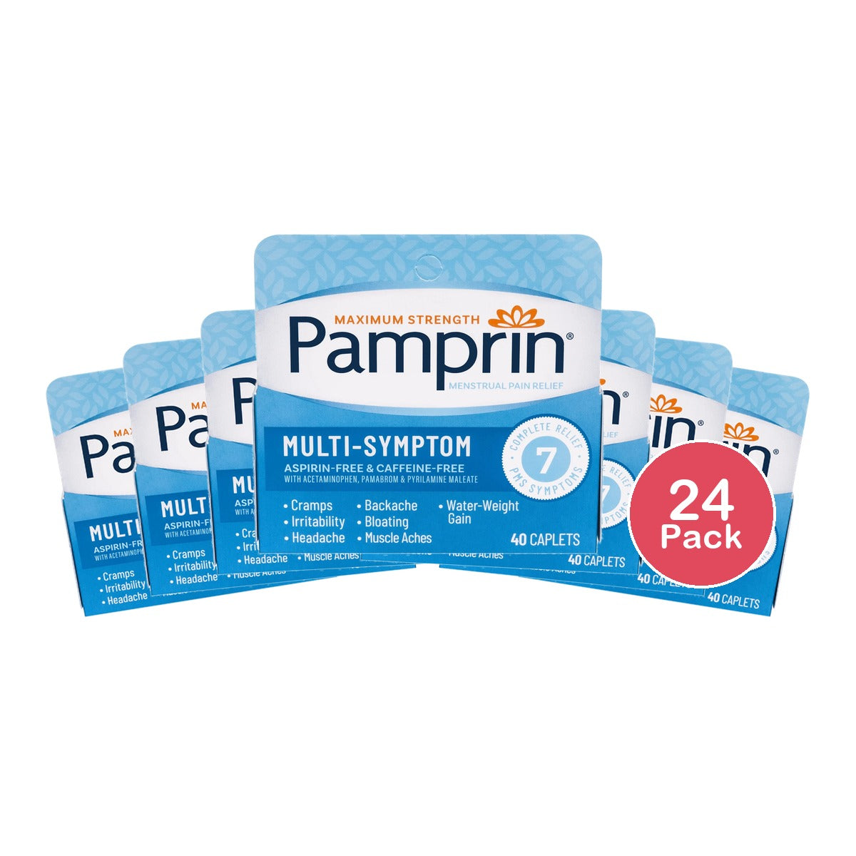 Pamprin Maximum Strength Multi-Symptom Menstrual Pain Relief Caplets 40 Ct 2.24 Oz (Pack of 24)