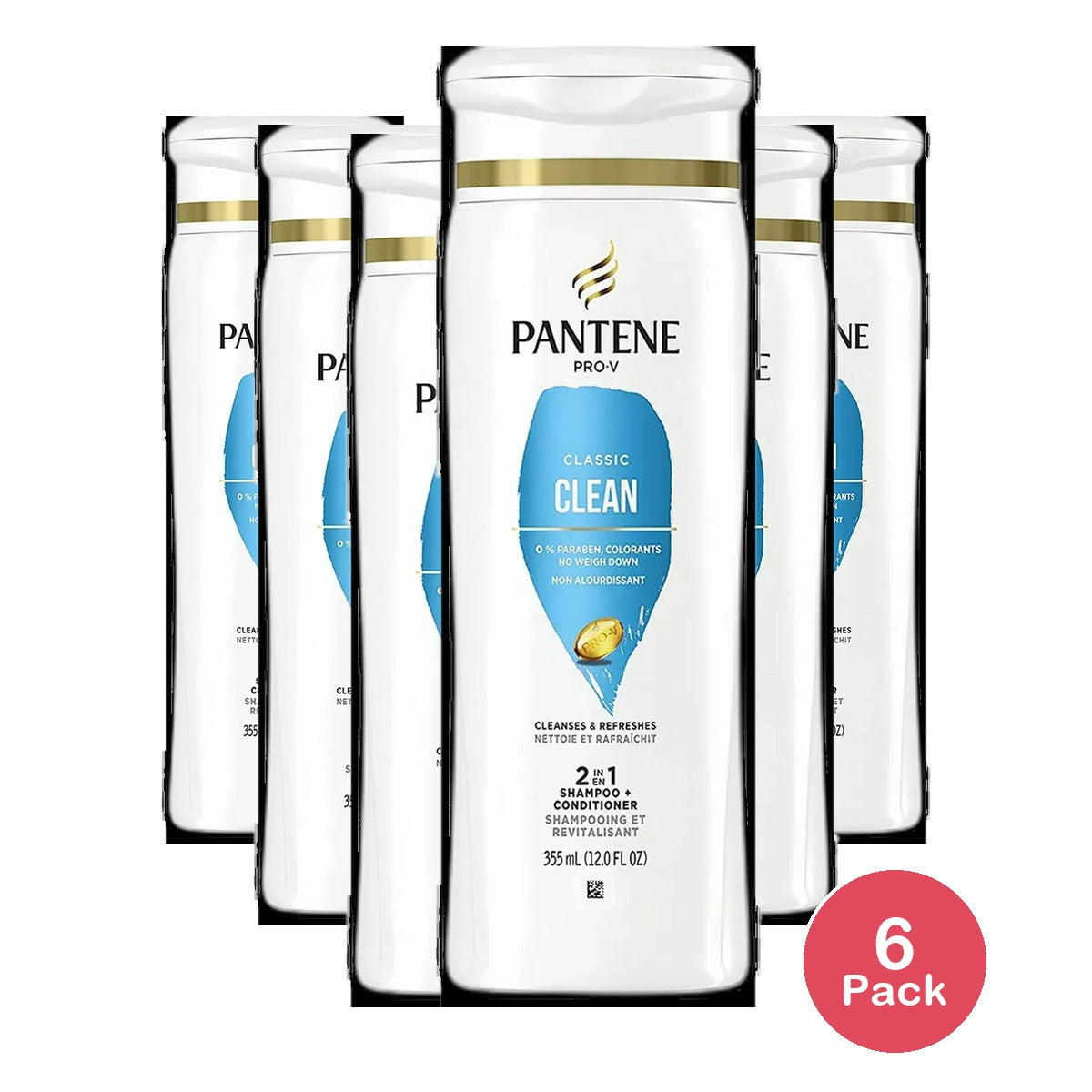 Pantene PRO-V Classic Clean 2in1 Shampoo + Conditioner 12oz (Pack of 6)