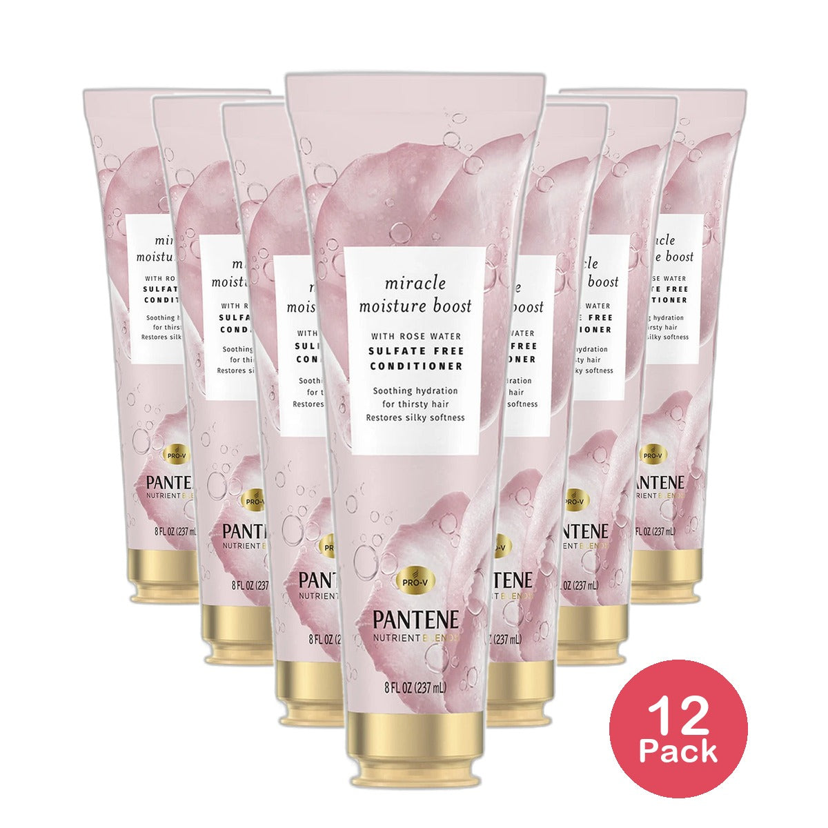 Pantene Pro V Nutrient Blends Miracle Moisture Boost Conditioner Rose Water 8Oz (Pack of 12)