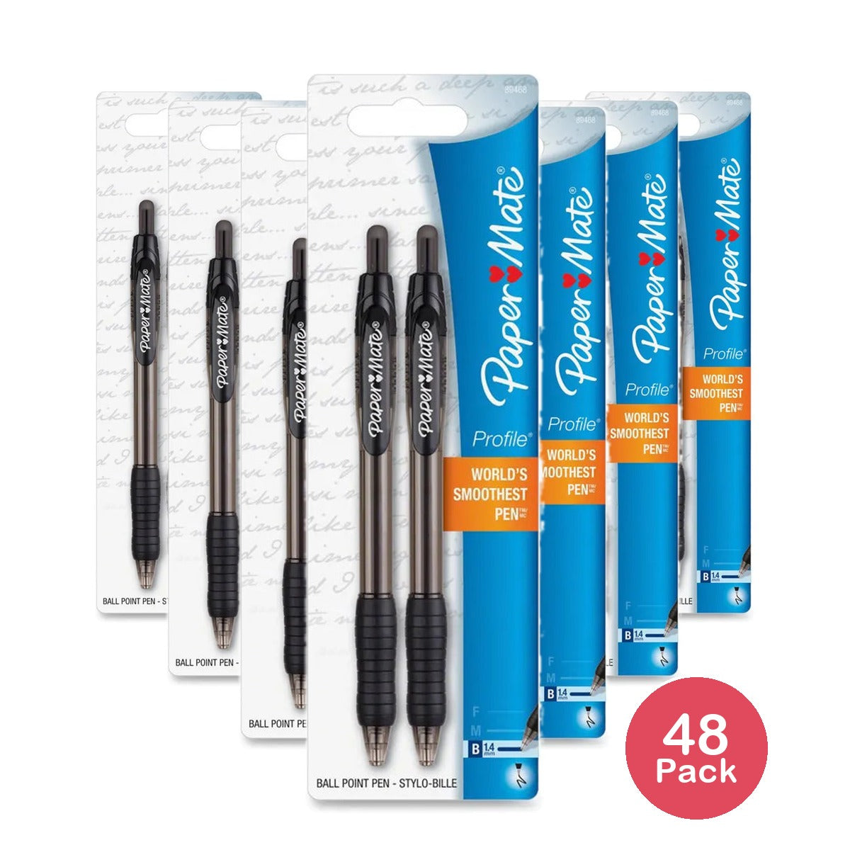 Paper Mate 89468 Black Profile Retractable Ballpoint Pens 2 Count 0.6Oz(Pack of 48)