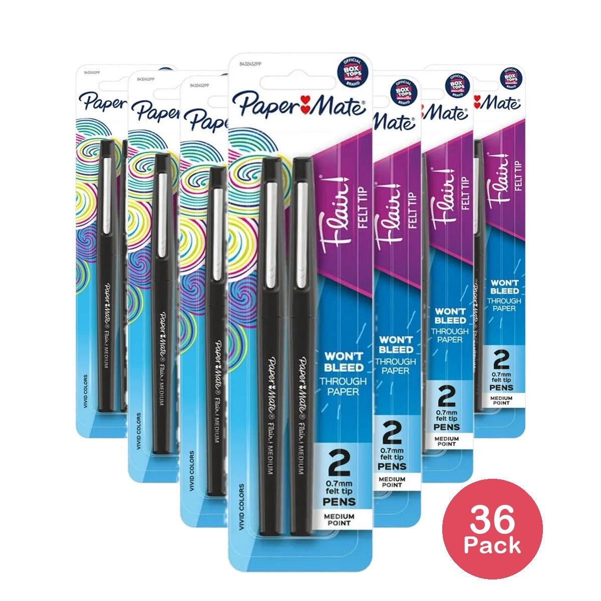 Paper Mate Flair Medium Point Felt Tip Pen Black 2/Pack 4.2oz (Pack of 36)