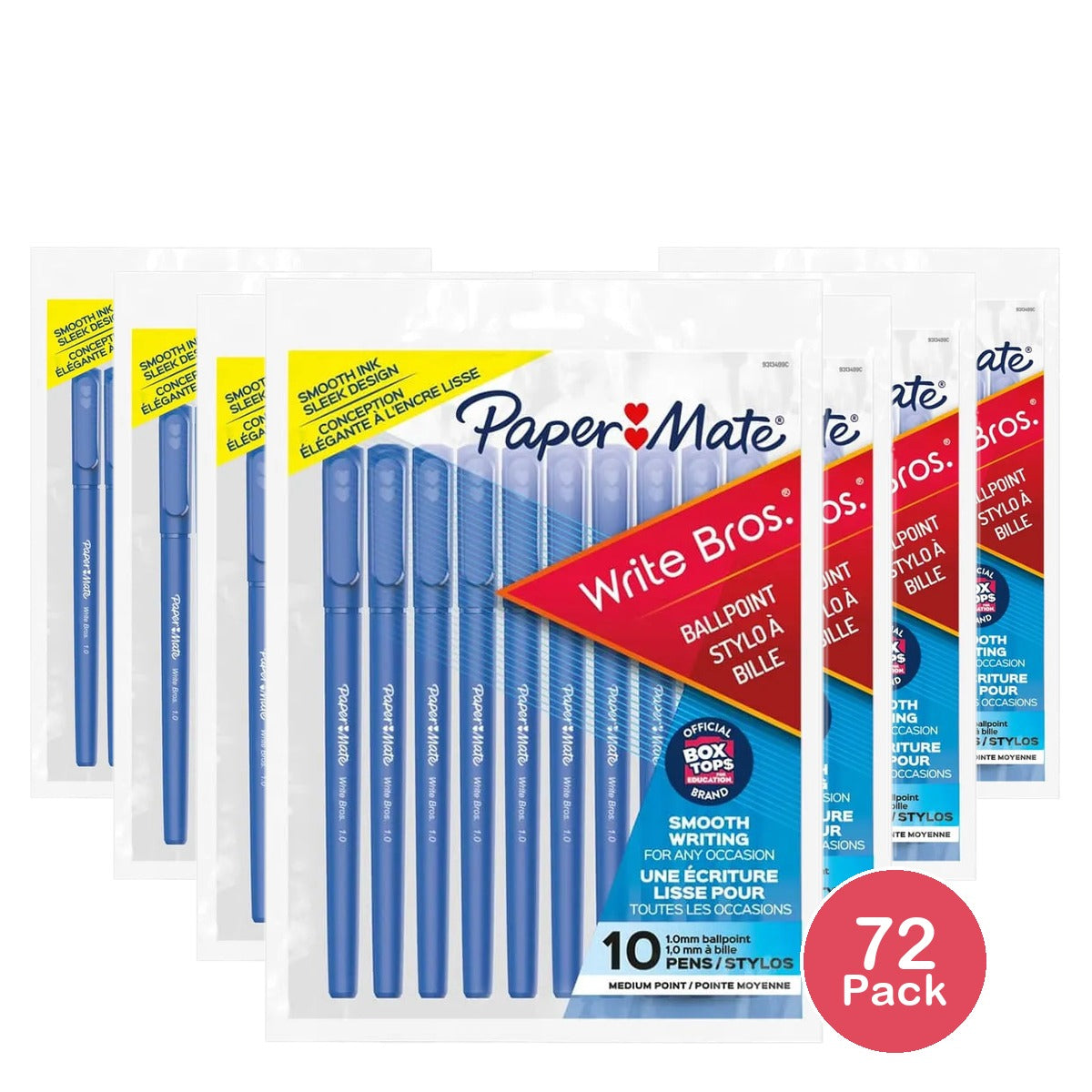 Paper Mate Write Bros Stick Medium Tip Ballpoint Blue Pens 2.08oz (Pack of 72)