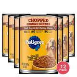 Pedigree Wet Chopped Ground Dinner Beef, Bacon & Cheese Flavor Dog Food 22oz Can (Pack of 12)
