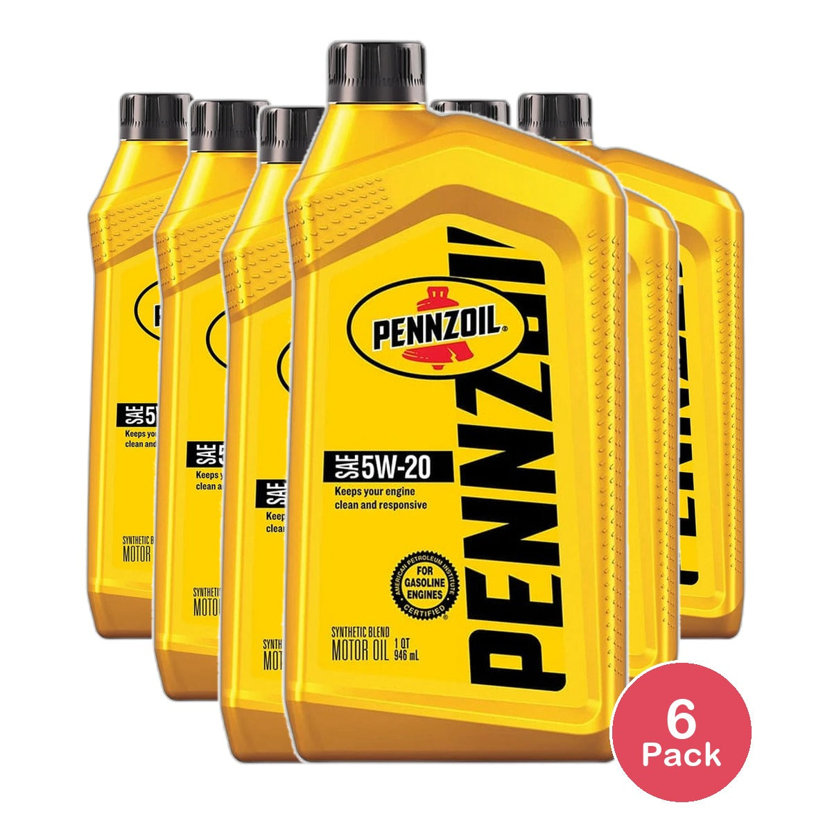 Pennzoil SAE 5W-20 Synthetic Blend Motor Oil for Gasoline Engine 32 Oz (Pack of 6)