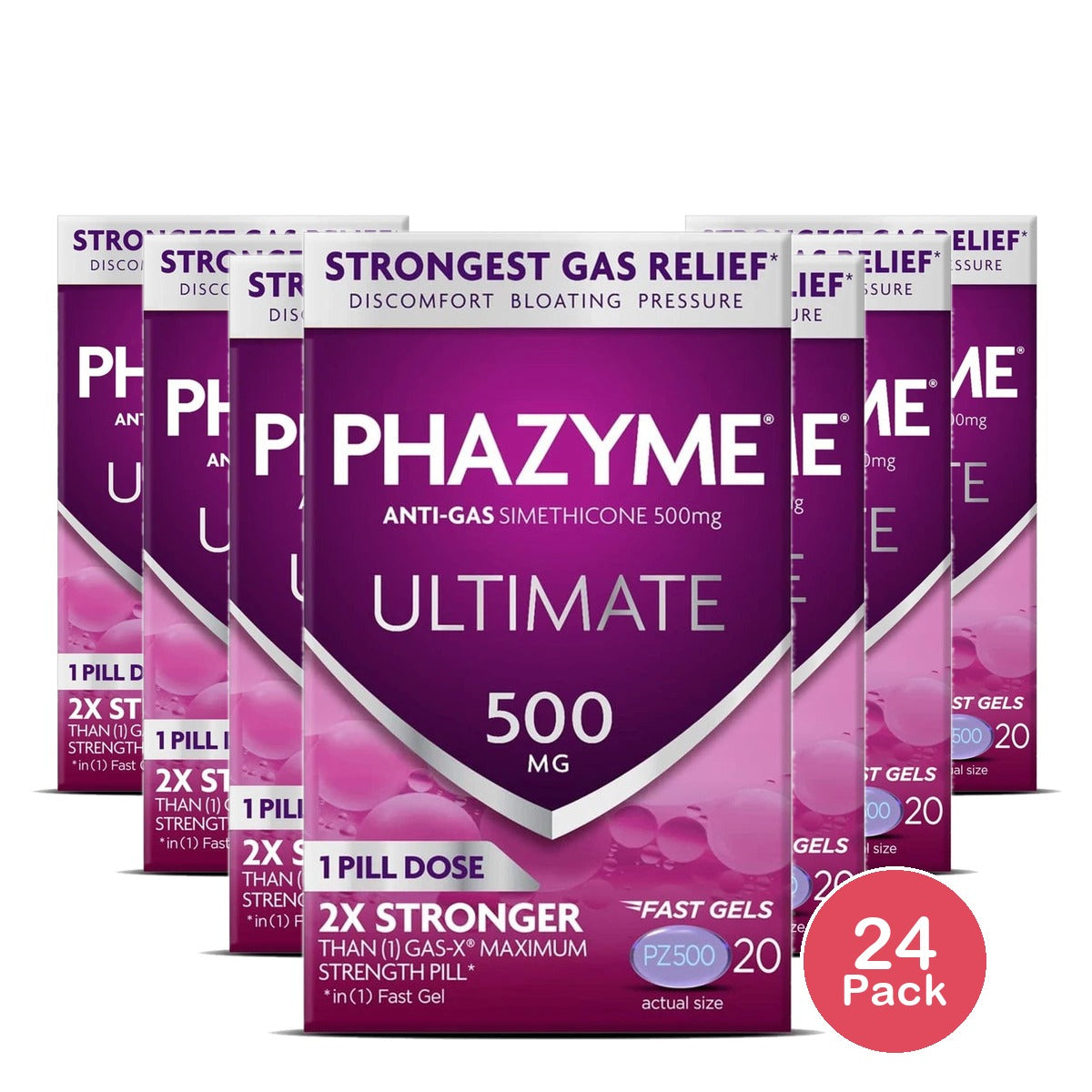 Phazyme Ultimate Gas & Bloating Relief, Works in Minutes, 500 mg Simethicone, 20 (Pack of 24)