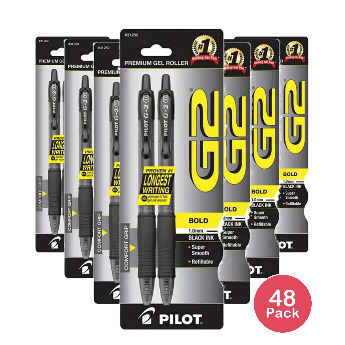 Pilot G2 Gel Pen Fine Point Multi Color Ink Black 0.176Oz (Pack Of 48)