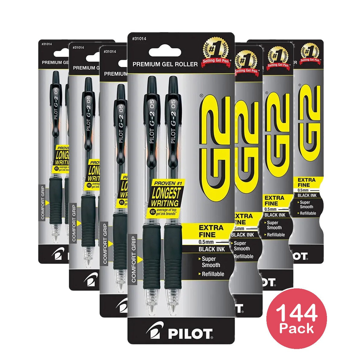 Pilot G2 Premium Gel Roller Pens Extra Fine Point 0.5 mm Black Ink 0.634oz (Pack of 144)
