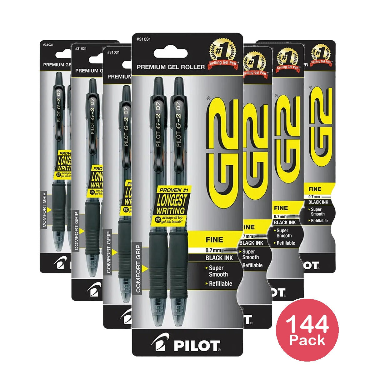 Pilot G2 Premium Gel Roller Pens Fine Point 0.7 mm Black Ink .0634oz (Pack of 144)