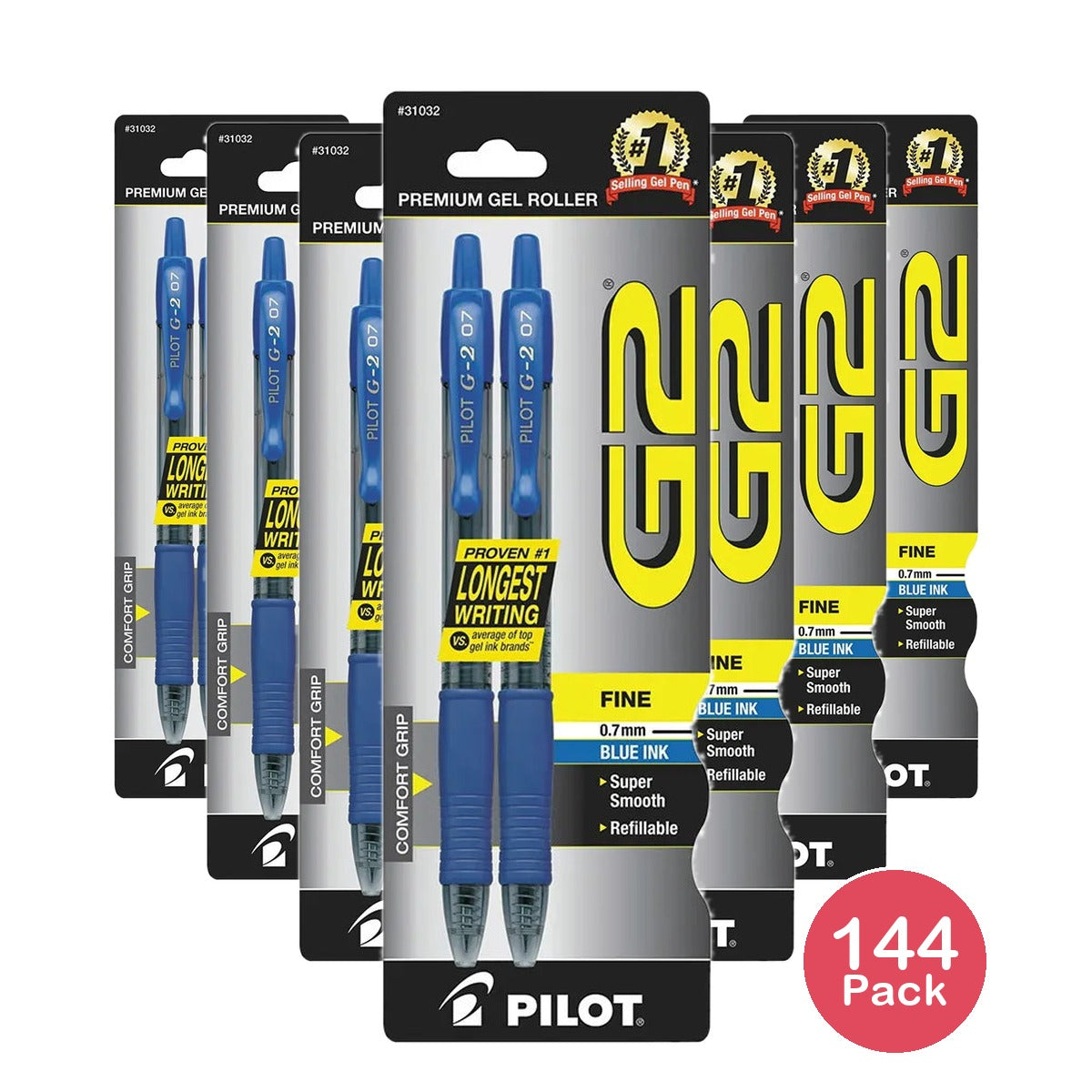 Pilot G2 Premium Gel Roller Pens Fine Point 0.7 mm Blue Ink 0.634oz (Pack of 144)