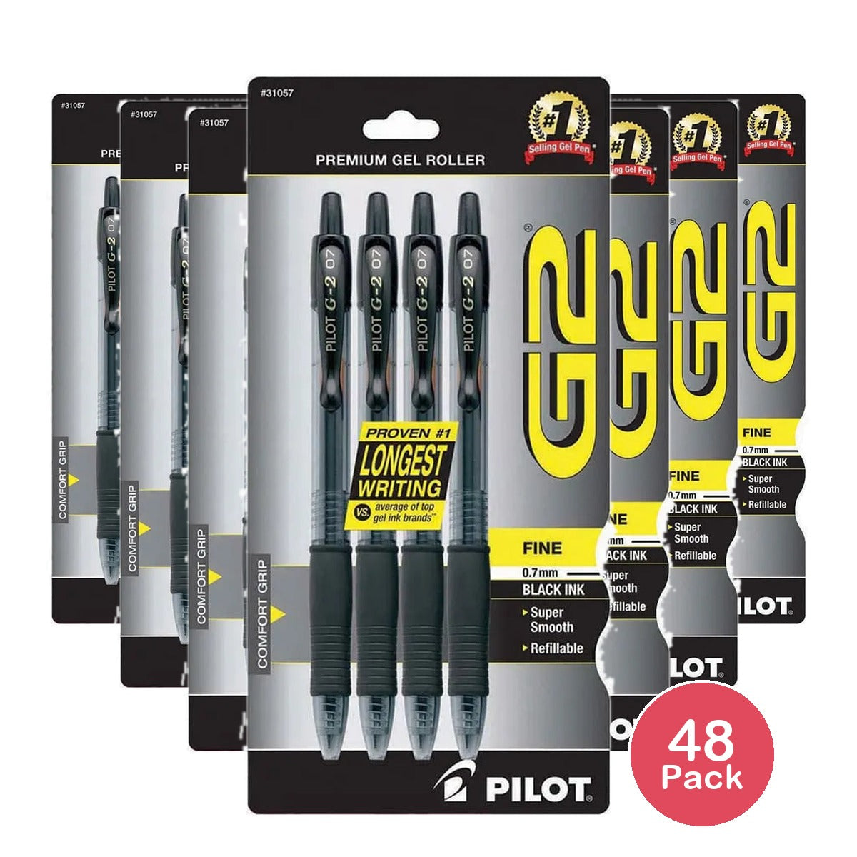 Pilot G2 Premium Retractable Gel Ink Roller Ball Pens Fine Point Black 1.4oz (Pack of 48)