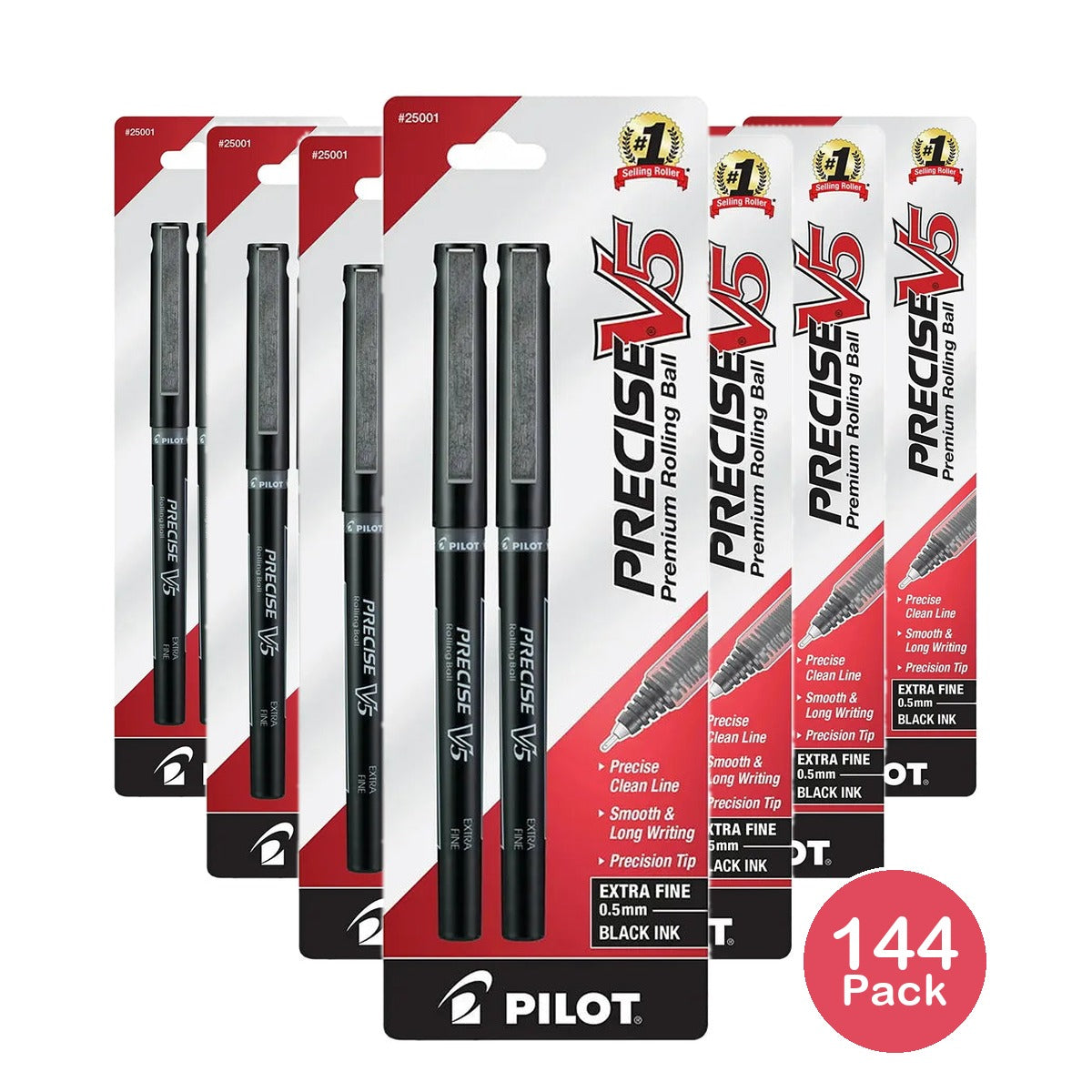 Pilot Precise V5 Premium Rolling Ball Extra Fine Point Pens Black Ink 1.12oz (Pack of 144)