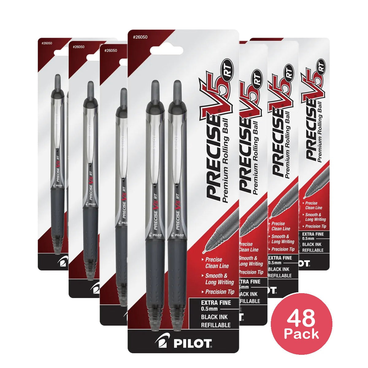 Pilot Precise V5 RT Retractable Rollerball Pens Extra Fine Point Black Ink 1 EA 0.635oz (Pack of 48)