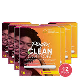 Playtex Clean Comfort Plastic Comfort Tip Tampons Regular 3.84oz (Pack of 12)