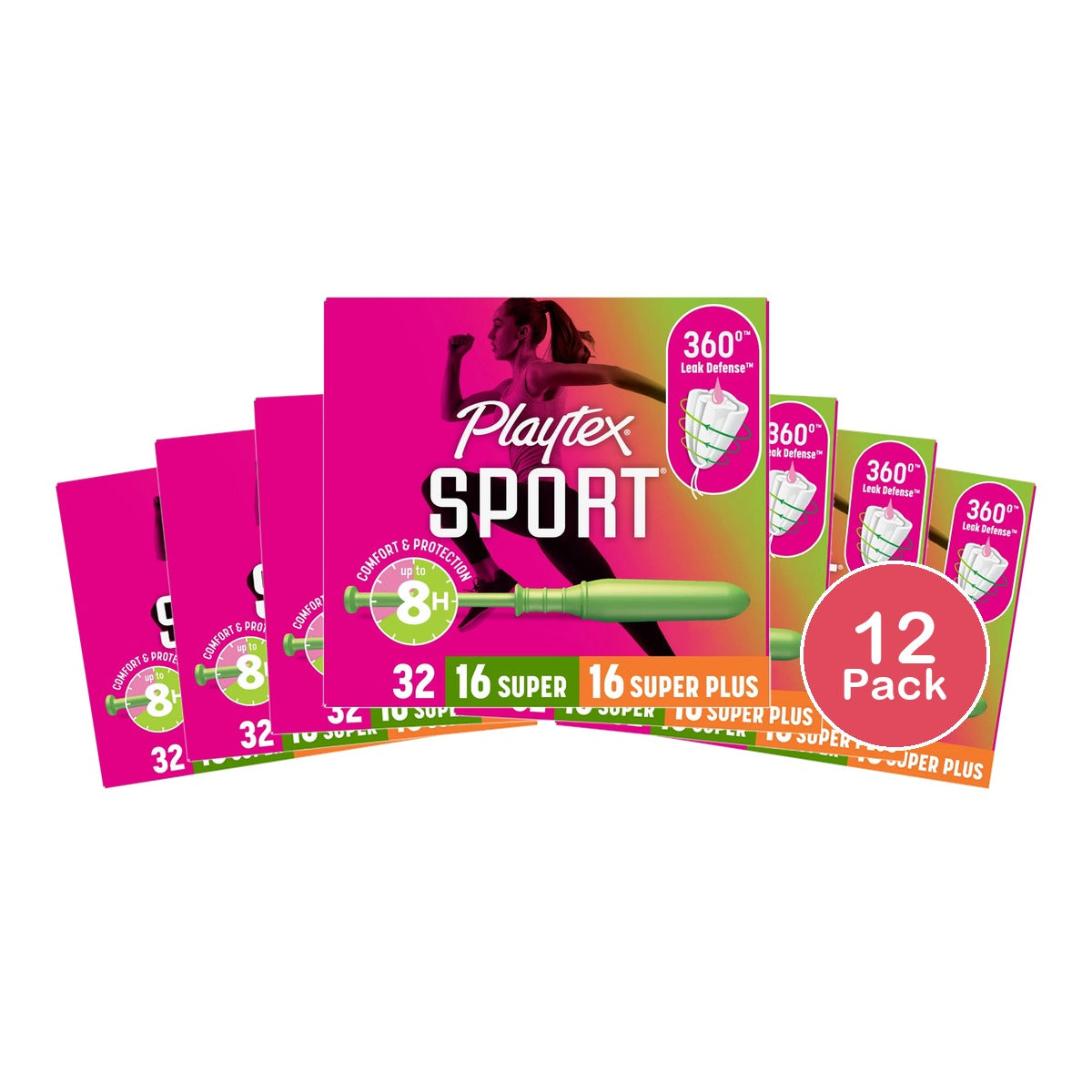 Playtex Sport Plastic Tampons Unscented Multipack 16 Super & 16 Super Plus - 32c (Pack of 12)