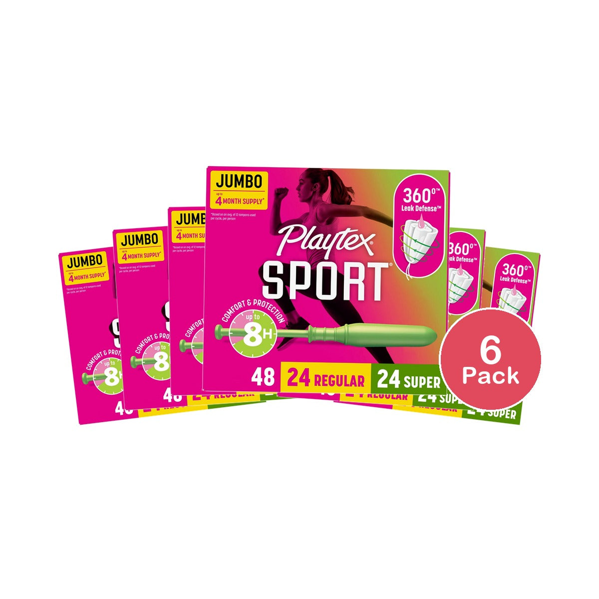 Playtex Sport Plastic Unscented Multipack Tampons -(Pack of 6)