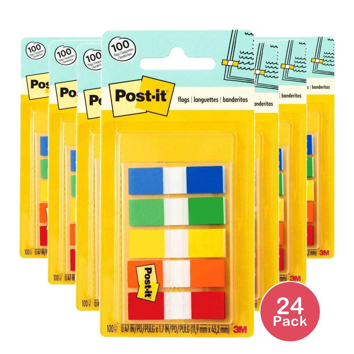 Post-it Flags Assorted Colors 1/2 x 1.75 In (Pack of 24)