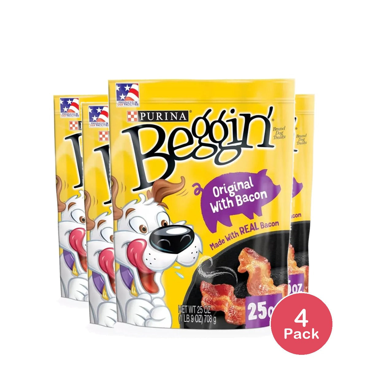 Purina Beggin Strips Dog Treats Original with Bacon Flavor 25Oz (Pack of 4)