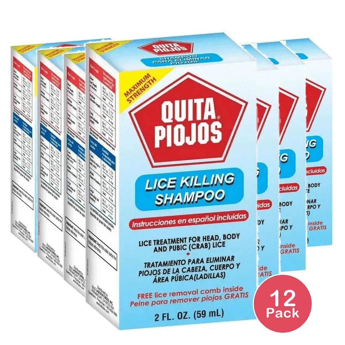 Quita Piojos Head Lice Treatment Lice Shampoo for Kids & Adults 2 fl Oz (Pack of 12)