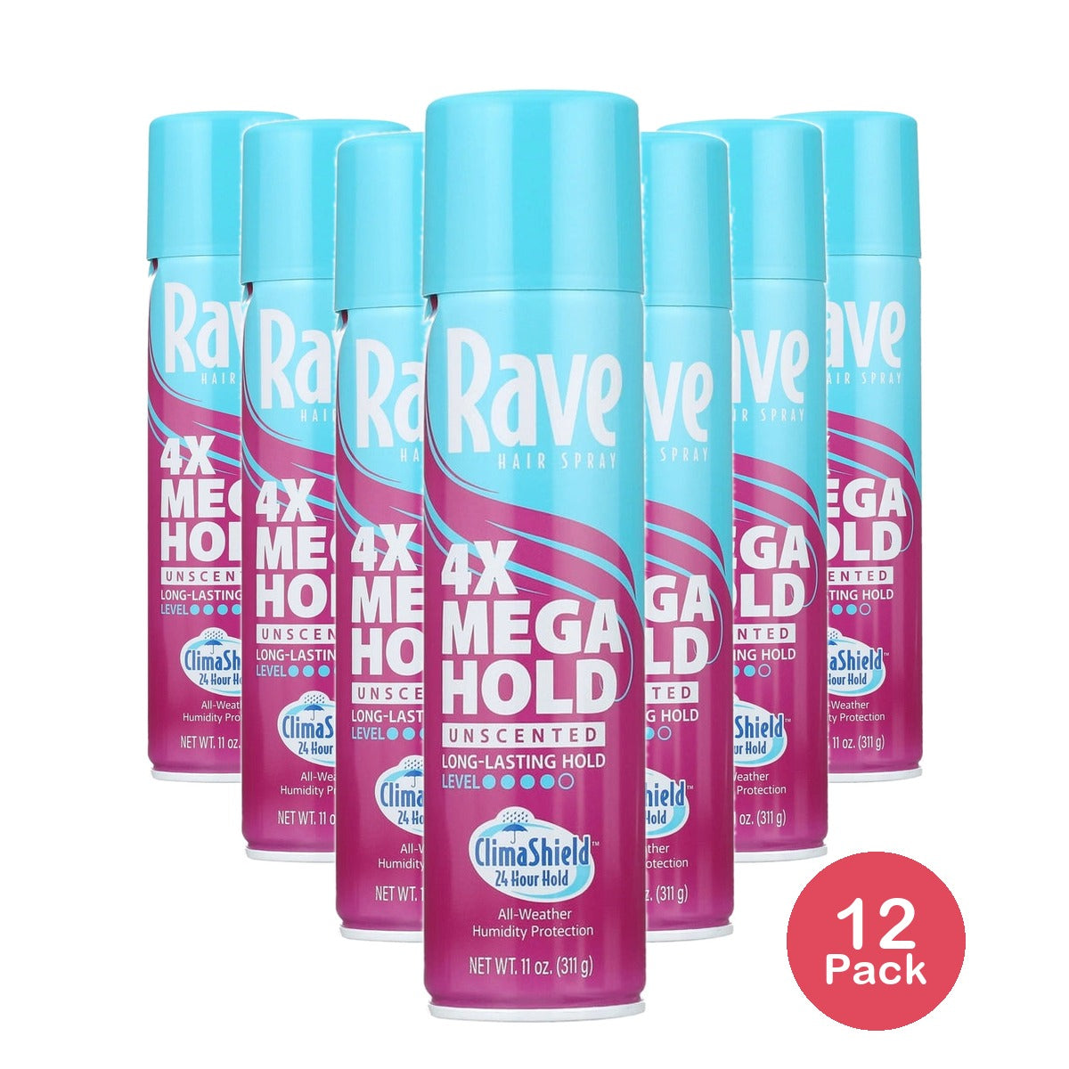 Rave 4X Mega Hold Hair Spray All-Weather Protection with Vitamin-Rich Formula 11 OZ (Pack of 12)