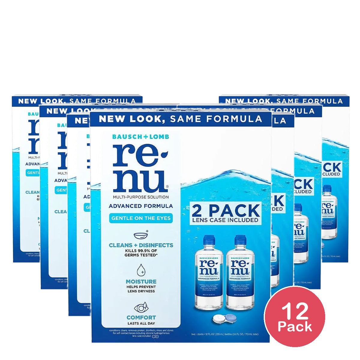 Renu Multipurpose Eye Contact Lens Solution and Cleaner with Lens Case for Soft Lenses 12Oz (Pack of 12)