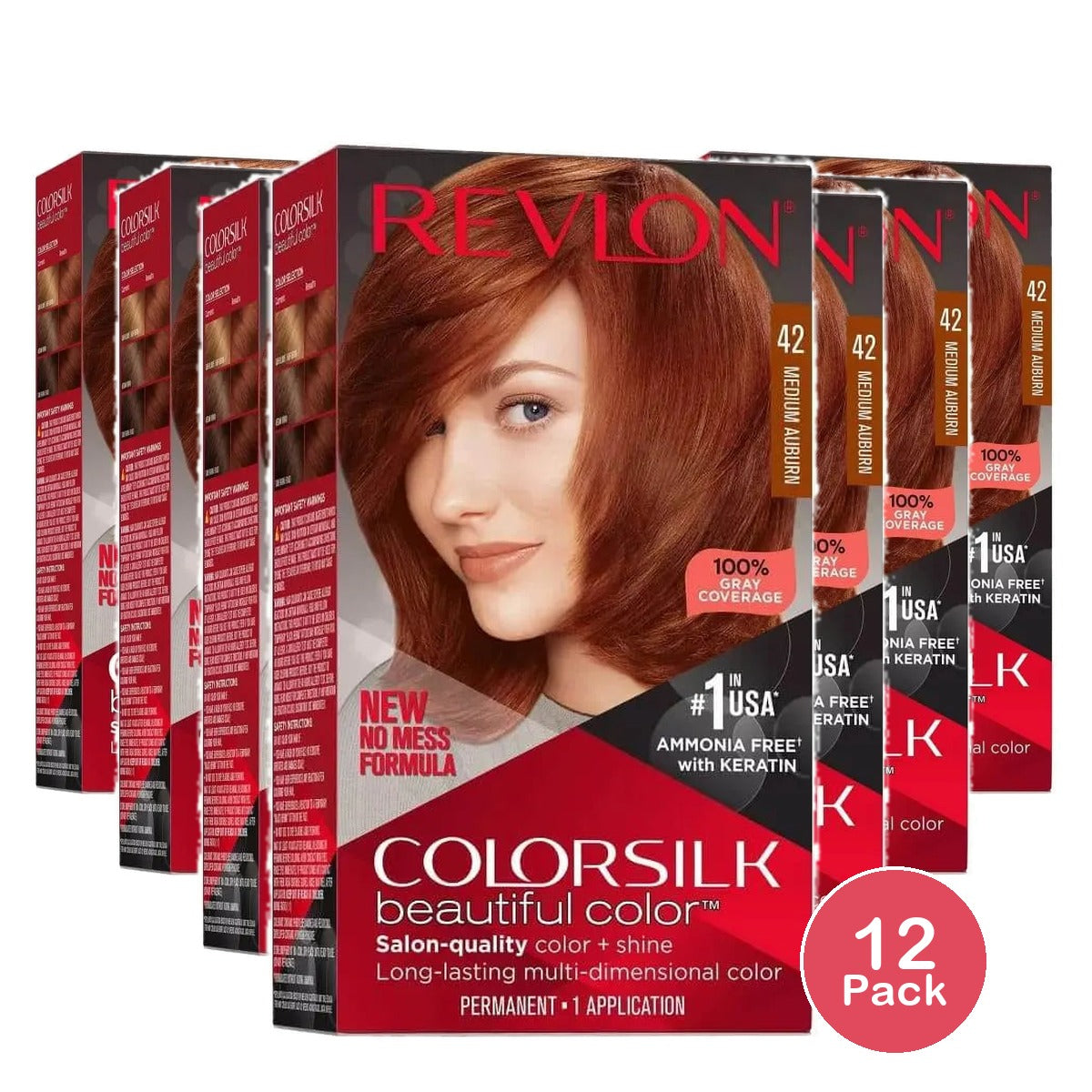 Revlon Colorsilk Beautiful 42 Medium Auburn Permanent Hair Color 7.36oz (Pack of 12)
