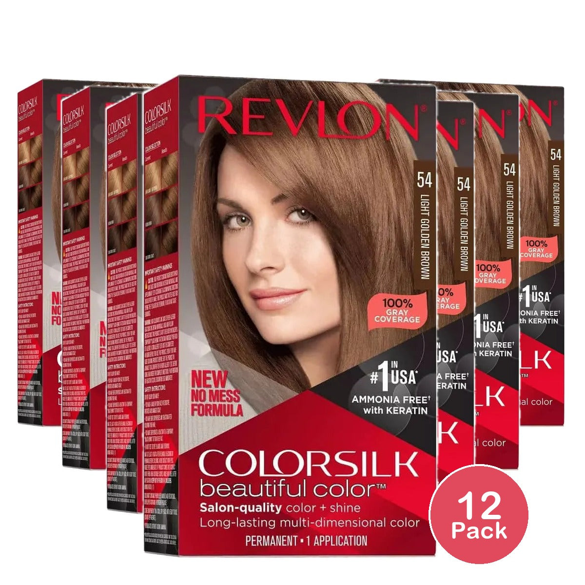 Revlon Colorsilk Beautiful 54 Light Golden Brown Permanent Hair Color 3.53oz (Pack of 12)