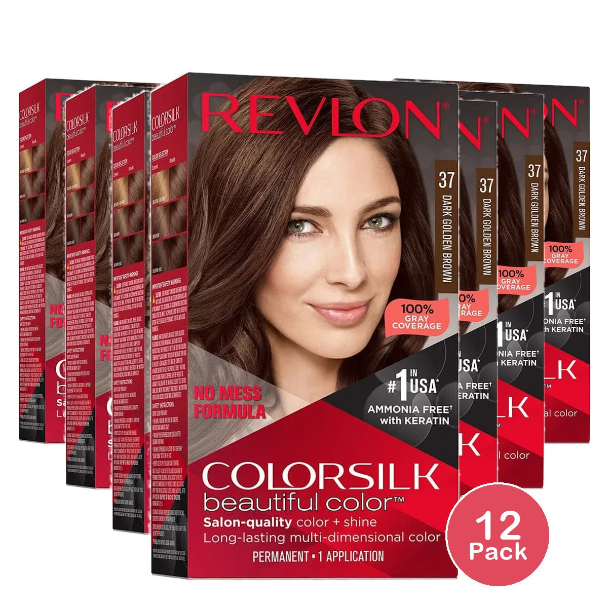Revlon Colorsilk Beautiful Color Long Lasting Permanent Hair Color 037 Dark Golden Brown 4.4oz (Pack of 12)