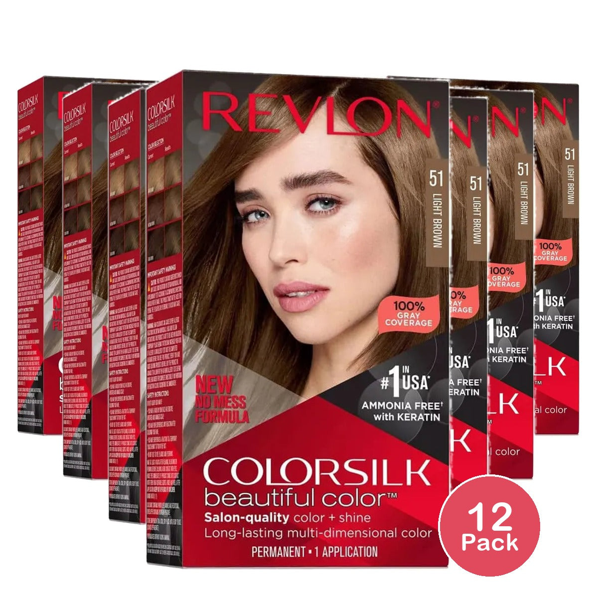 Revlon Colorsilk Beautiful Color Permanent Hair Color 51 Light Brown 7.36oz (Pack of 12)