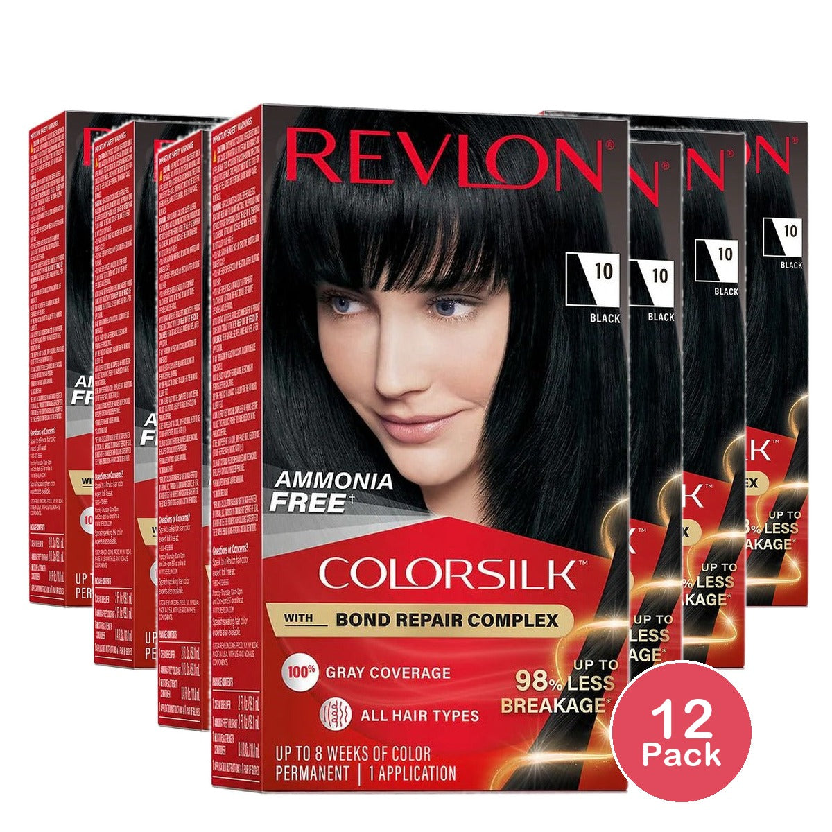 Revlon ColorSilk Permanent Hair Color 10 Black 4.4 Oz (Pack of 12)