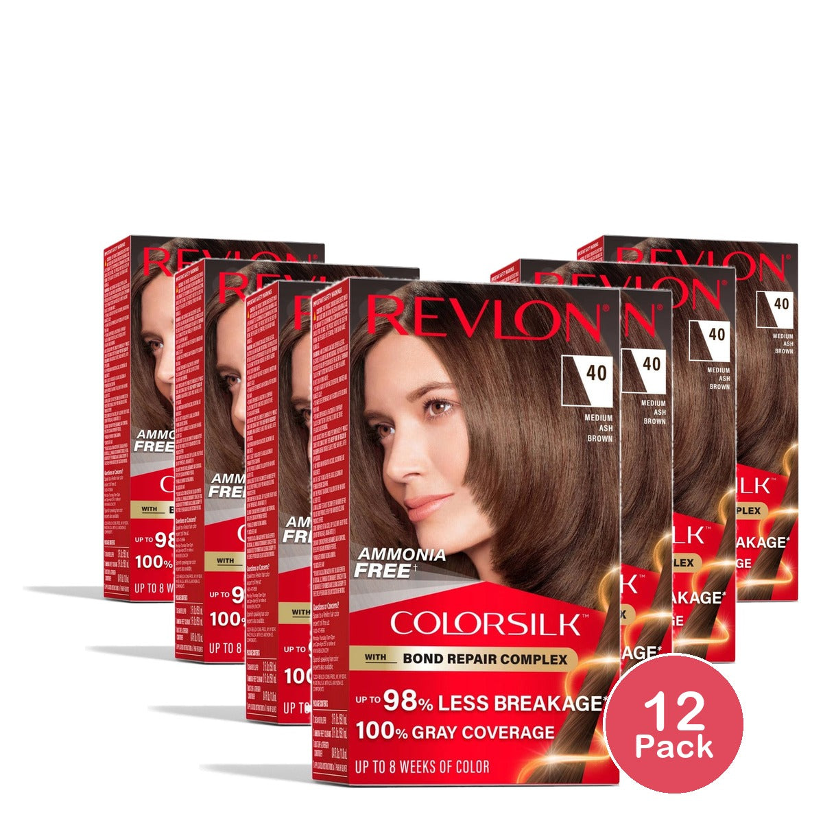 Revlon ColorSilk Permanent Hair Color Medium Ash Brown (Pack of 12)