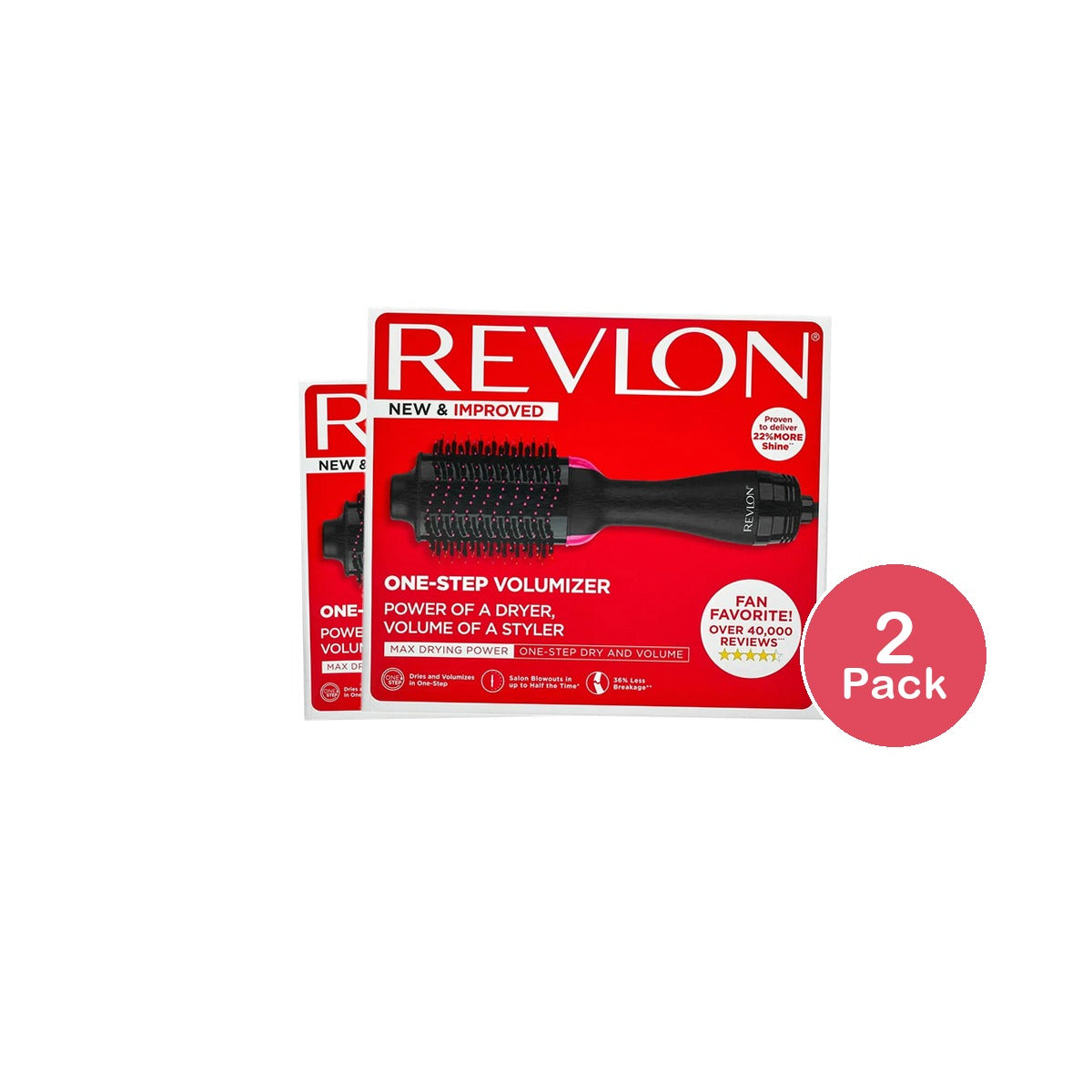 Revlon One Step Hair Dryer And Volumizer Hot Air Brush Black Blow Dryer 25.12 (Pack of 2)