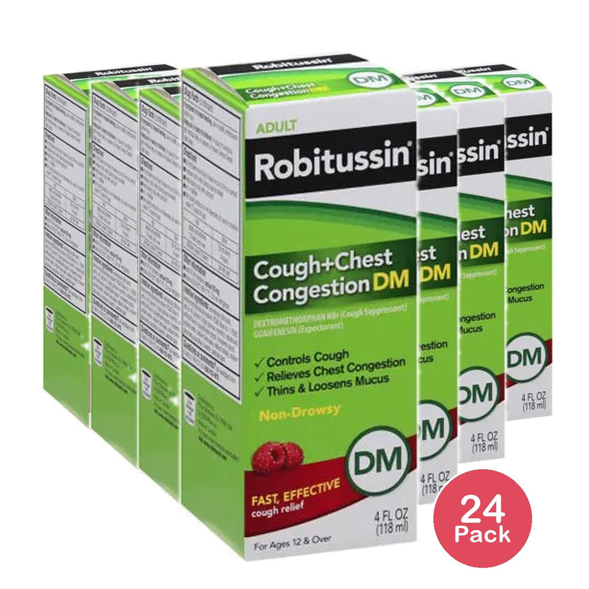 Robitussin Adult Cough and Chest Congestion DM Cough Relife Suppressant Non-Drowsy 4Oz (Pack of 24)