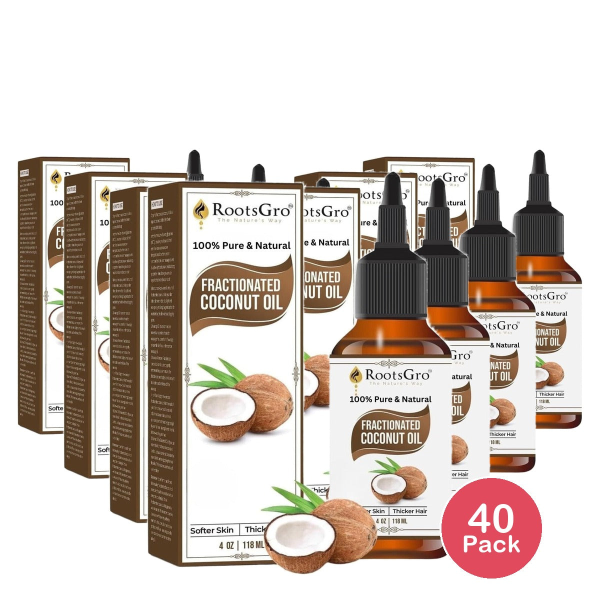 RootsGro Fractionated Coconut Oil 4 Oz (Pack of 40)
