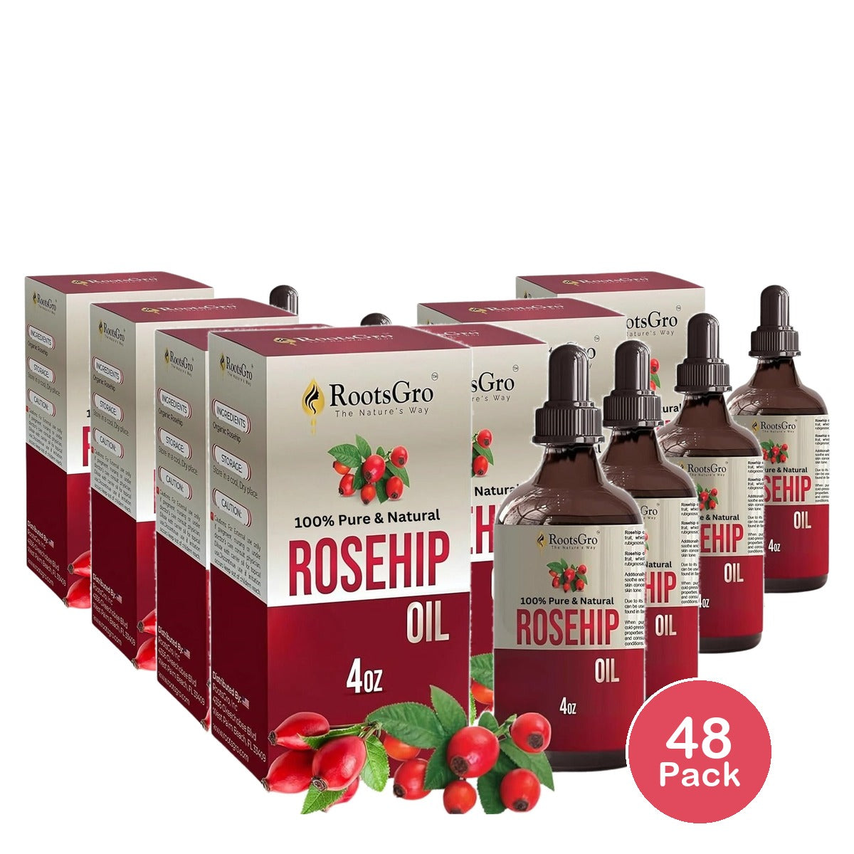 RootsGro Natural Rosehip Seed Oil 4 Oz (Pack of 48)