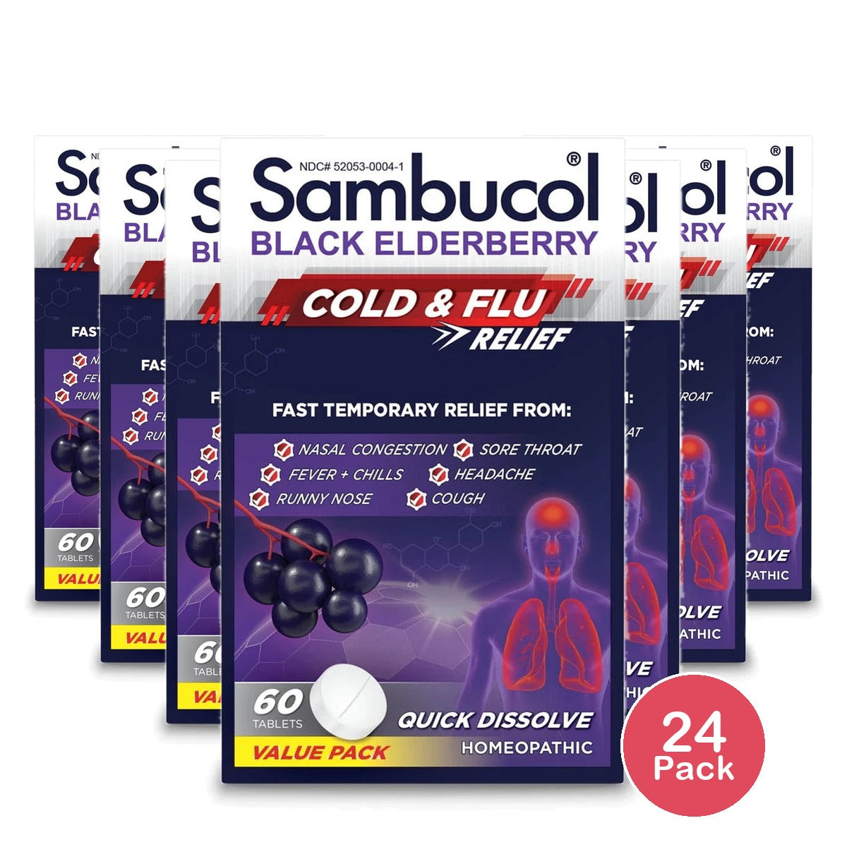 Sambucol Cold & flu relief tablets, 60 Count (B084HD4P7G) 1.5 Oz (Pack of 24)