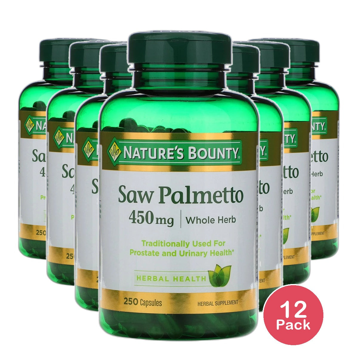 Saw Palmetto Natural Whole Herb 450 Mg Capsules For Men Health By Natures Bounty 1.38Oz(Pack of 12)