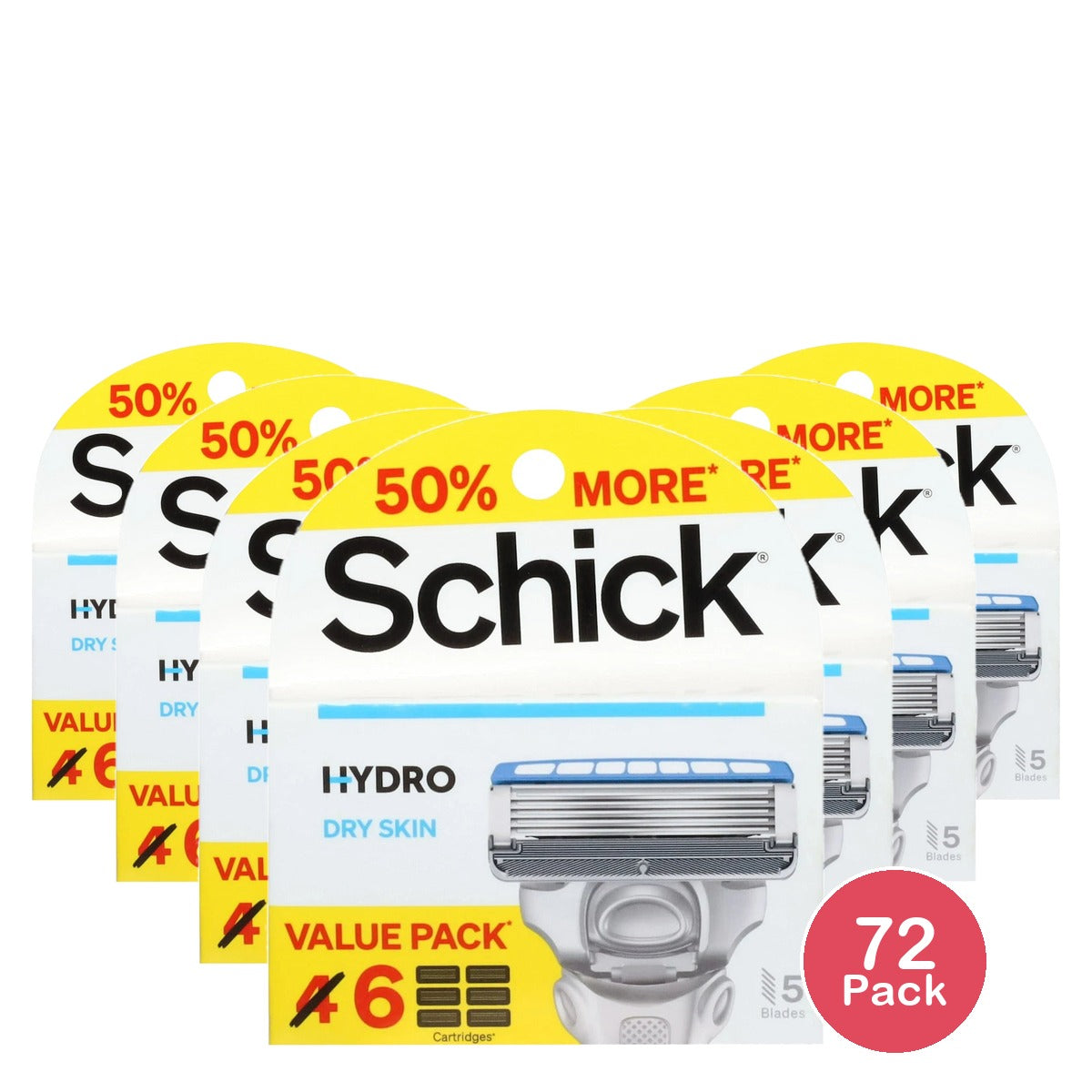 Schick Hydro 5 Dry Skin Mens Razor Refills Value Pack (Pack of 72)