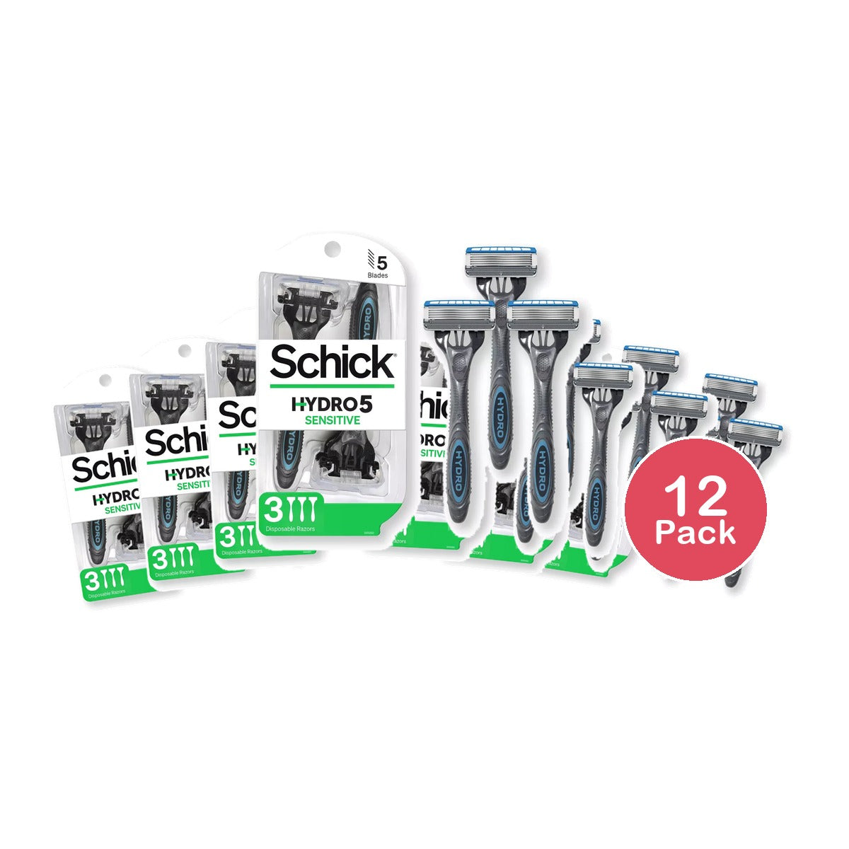 Schick Hydro 5 Ultimate Comfort Mens Disposable Razors Set 2.8oz (Pack of 12)